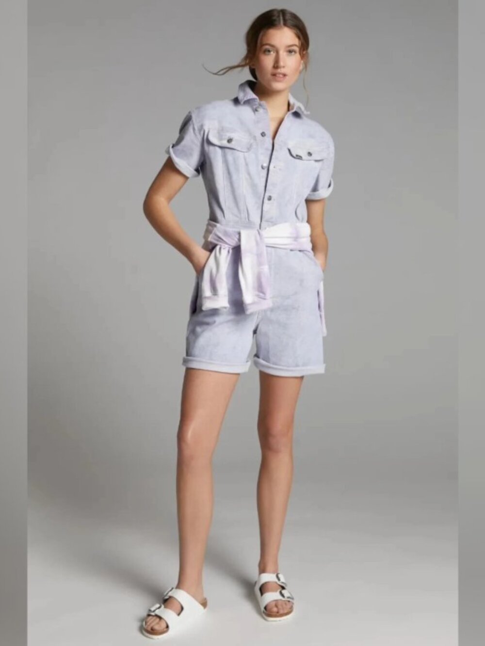 Anthropologie Lee Acid-Wash Denim Short Overalls Sz Medium